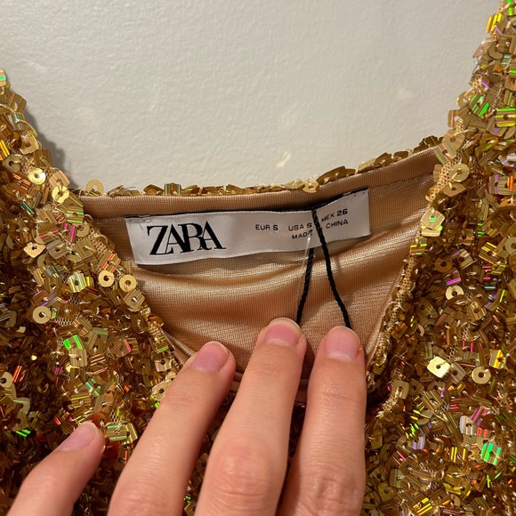 NWOT Zara Gold Square Sequins Midi Slip Dress Size S/M - Picture 6 of 9